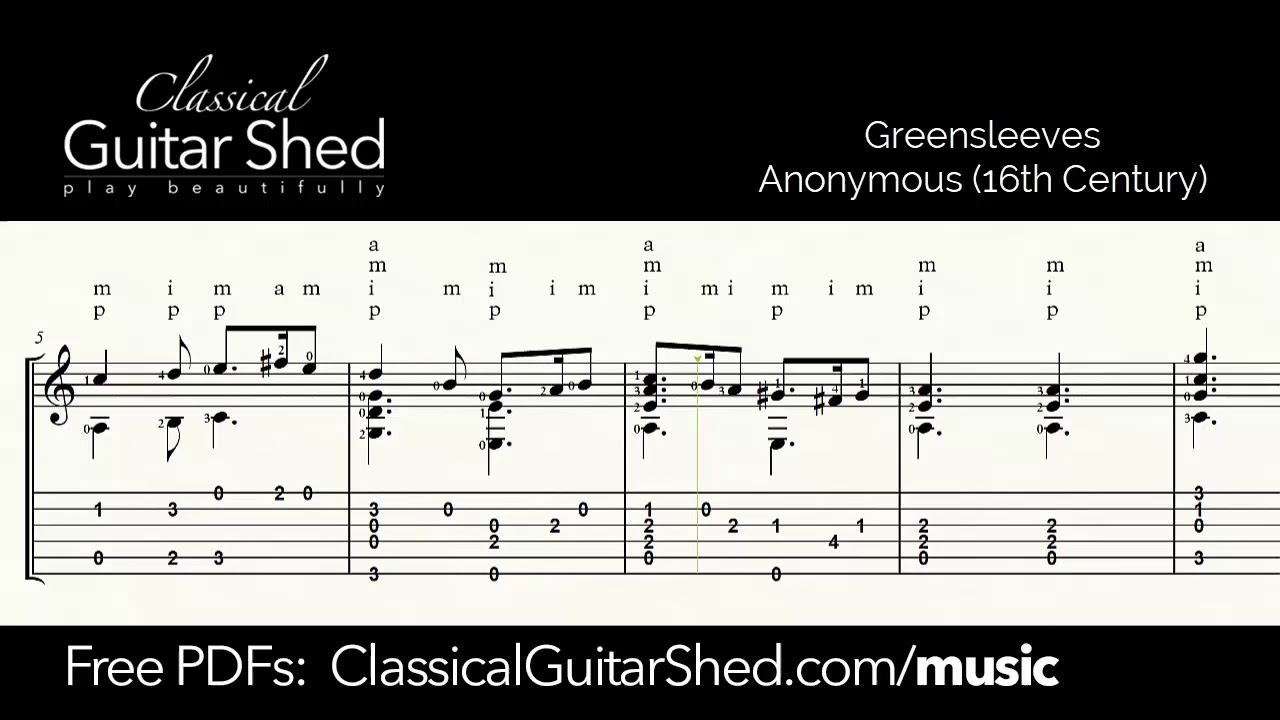 Greensleeves - Free sheet music and TABS for classical 