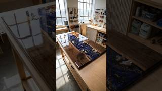 making a galaxy rever resin table with crystal #shorts #resinart #resintable