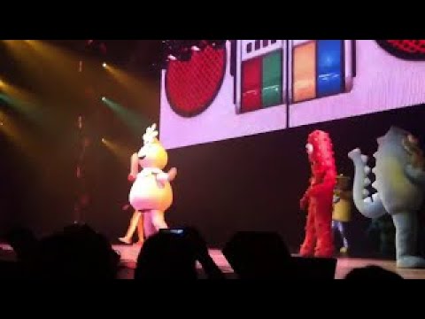 Muno, left, and Plex perform onstage at Yo Gabba Gabba! Live!: Get The  Sillies Out! 50+ city tour kick-off performance on Thanksgiving weekend at  Nokia Theatre L.A. Live on Friday Nov. 23