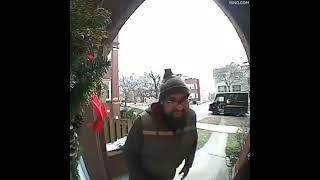 Squirrel jumps on UPS delivery guy
