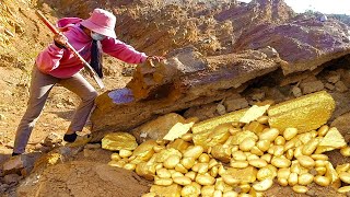 wow wow amazing day! gold miner found a lot of gold treasure under stone million years