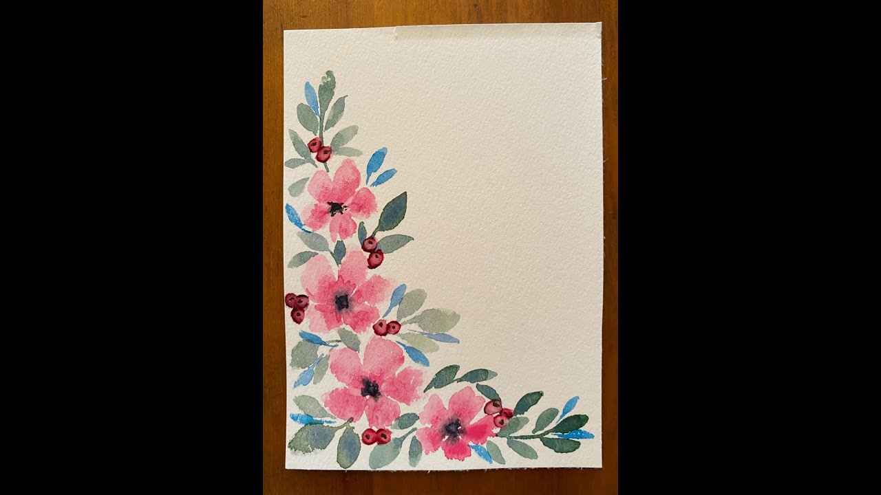 初心者向けです簡単ハガキ絵 ピンクの花 水彩画 手書き Pink Flower Watercolor Painting Handwriting Youtube