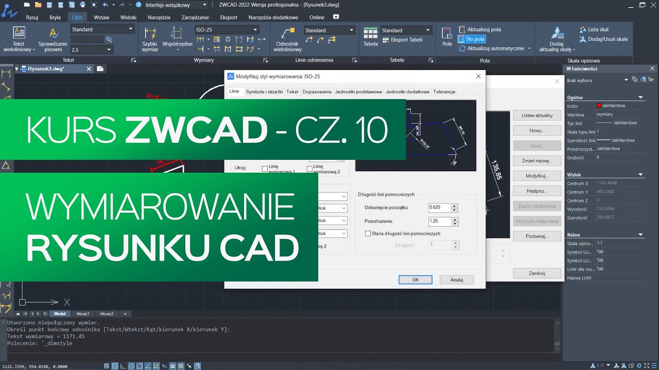 Wymiarowanie rysunku CAD. Kurs ZWCAD. Część 10