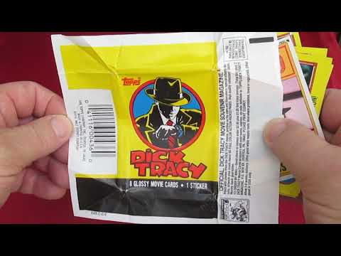 Dick Tracy 1990 Topps Trading Cards Unpackaging and Review - Movie Trading Card x8 + 1 Sticker