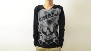 Ed Hardy（エドハーディー） LOVE KILL ロングTシャツ メンズ ロンT 長袖 モノトーン タトゥー スカル ドクロ ロック EDLT009 mv141