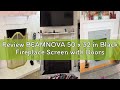 Review BEAMNOVA 50 x 32 in Black Fireplace Screen with Doors, Handles, Feet, 3-Panel Freestanding Fo
