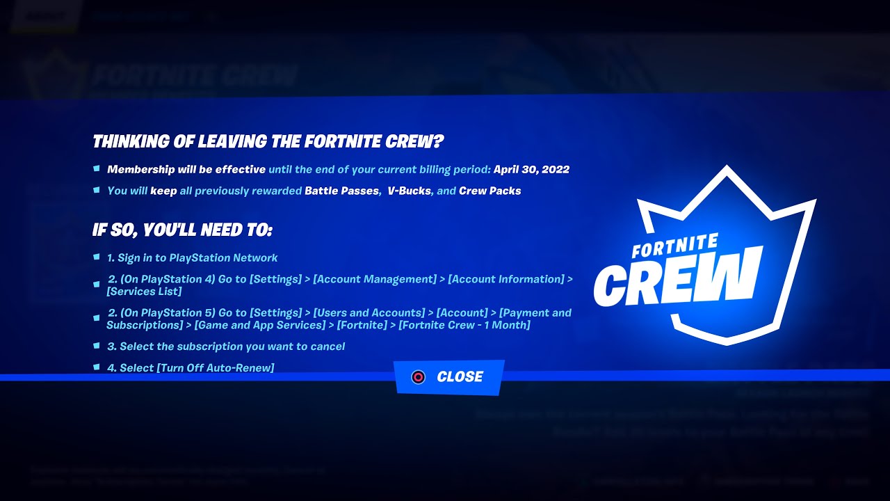 HOW TO CANCEL FORTNITE CREW PACK SUBSCRIPTION! (PS4/PS5/XBOX/PC/ANDROID