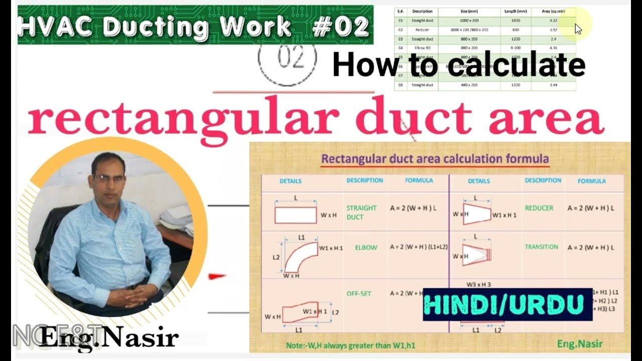 34How to calculate rectangular duct area, Rectangular duct area