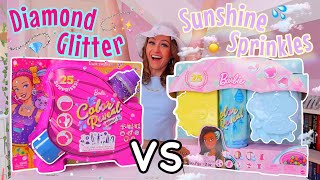 UNBOXING *DIAMOND GLITTER* BARBIE✨ VS *SUNSHINE SPRINKLES* BARBIE!!☀(50+ MYSTERY SURPRISES!!)