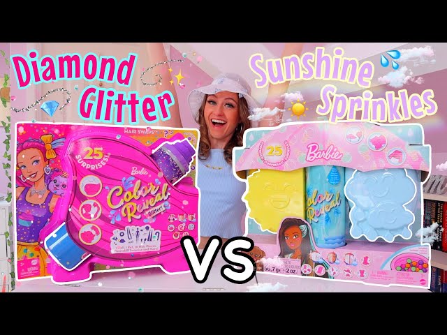 UNBOXING *DIAMOND GLITTER* BARBIE💅🏻💎✨ VS *SUNSHINE SPRINKLES* BARBIE!!😍☀️💦(50+ MYSTERY SURPRISES!!🫢) class=