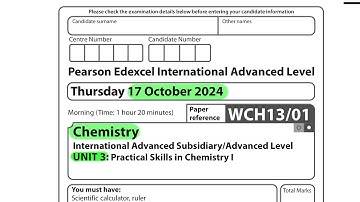 A level | Chemistry | Unit 3 | October 2024 | Pearson Edexcel |