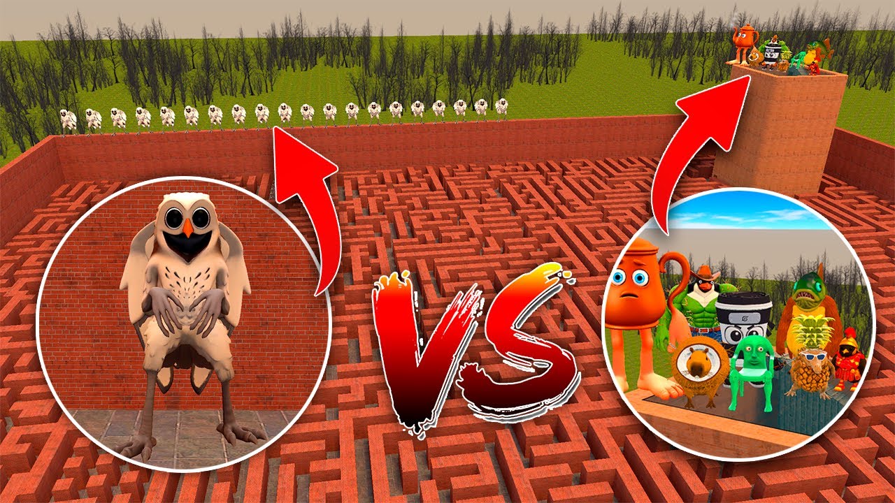 Cursed Owl From 99 Nights in Forest VS Italian Brainrot Animals & SCP 096 in Big Maze in Gmod!
