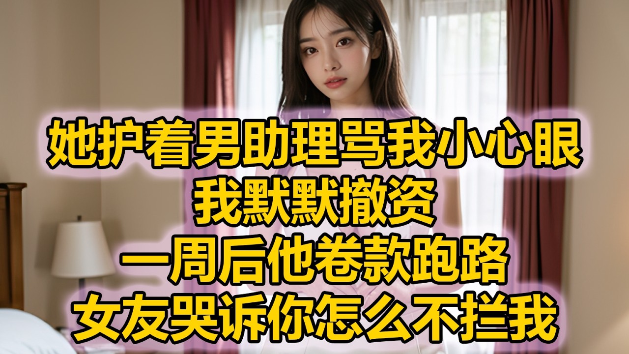 她护着男助理骂我小心眼，我默默撤资，一周后他卷款跑路，女友哭诉你怎么不拦我