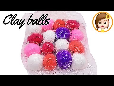 【ASMR】粘土ボールスライムの音フェチをしたよ♪　Clay Balls Mixing Satisfying with Clear Slime!