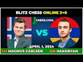 Magnus carlsen vs gm aram hakobyan  blitz chess 30  chesscom  april 1 2024