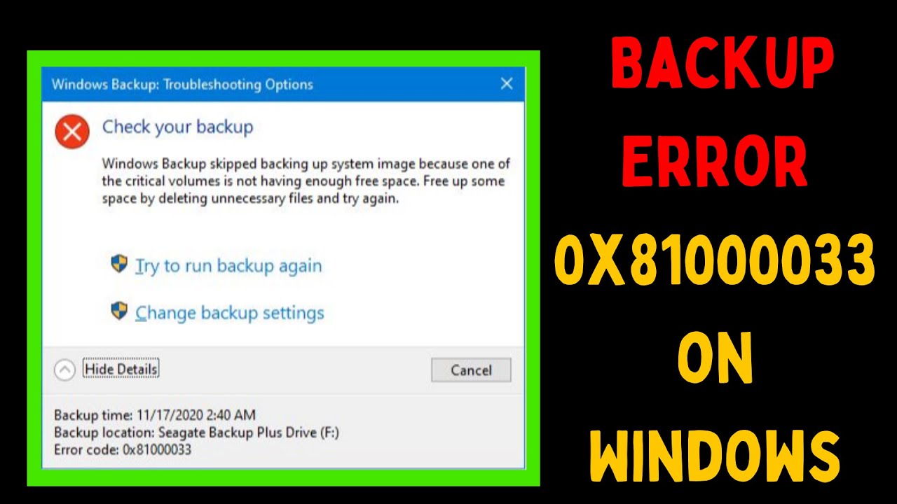 How to Fix Backup Error 0x81000033 on Windows 11