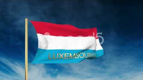 Luxembourg Flag Slider Style With Title. Waving In The Wind With Cloud