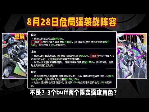 【絕區零】8月28日危局強襲戰前瞻，三個buff兩個限定強攻？ 強敵機制解析和陣容推薦~ #絕區零 #危局強襲戰