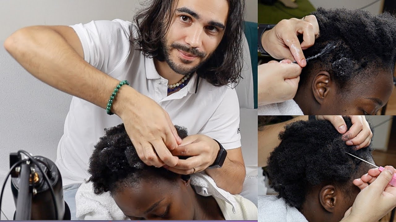 Husband attempts finger rolls on my 4C afro | Unintentional ASMR for sleep 😴