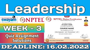 Leadership Week 3 Quiz Answer Solution 2022 | NPTEL | SWAYAM