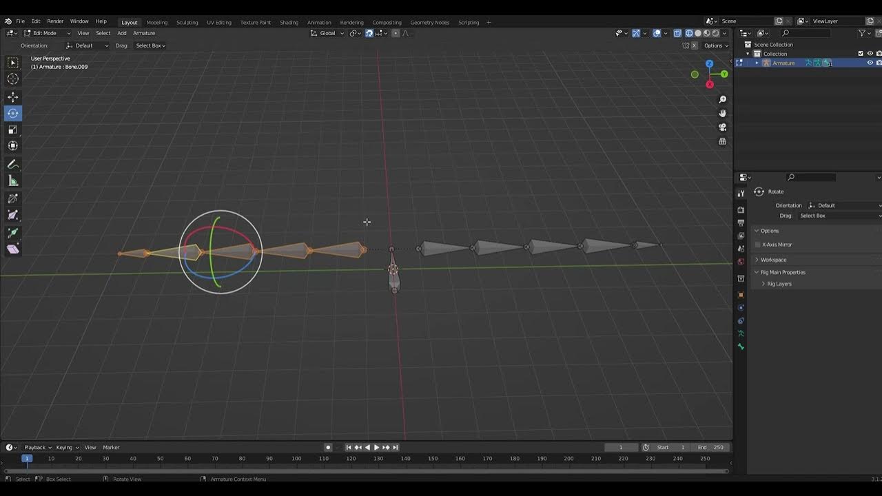Rigging Blender 014 EditMode + Duplicate Bones + Rotate Copied Bones =R