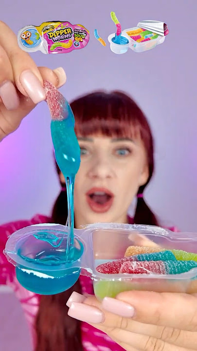 ASMR Gummy Worm with Sour Candy Gel  #mukbang #eatingsounds