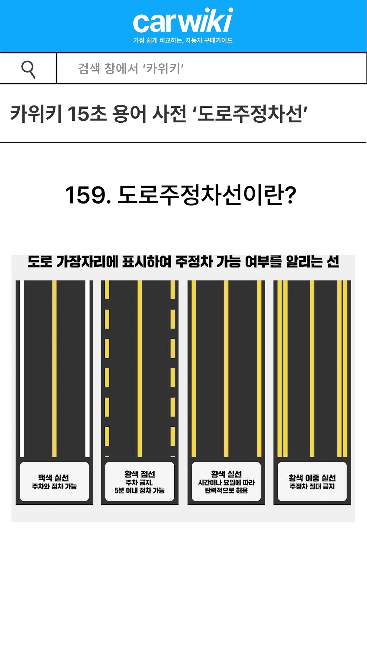 15초 안에 알아보는 자동차 용어사전 '도로주정차선' 유튜브 썸네일