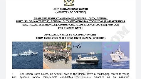 Join Indian Coast Guard Assistant Commandant 01/2023 Batch Online Form