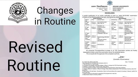 Assam University Silchar|| Changes in TDC CBCS Routine||  Uploaded in Official website||