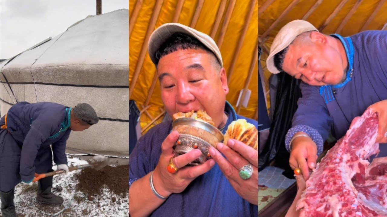 Первобытная жизнь монголов, живущих в юртах на пастбищах! 88 #еда #кулинария #Монголия