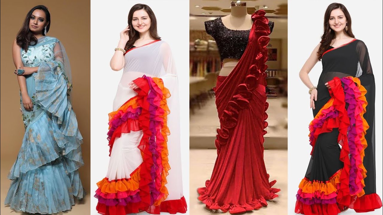 Stylish Ruffle Saree Designs, Latest 