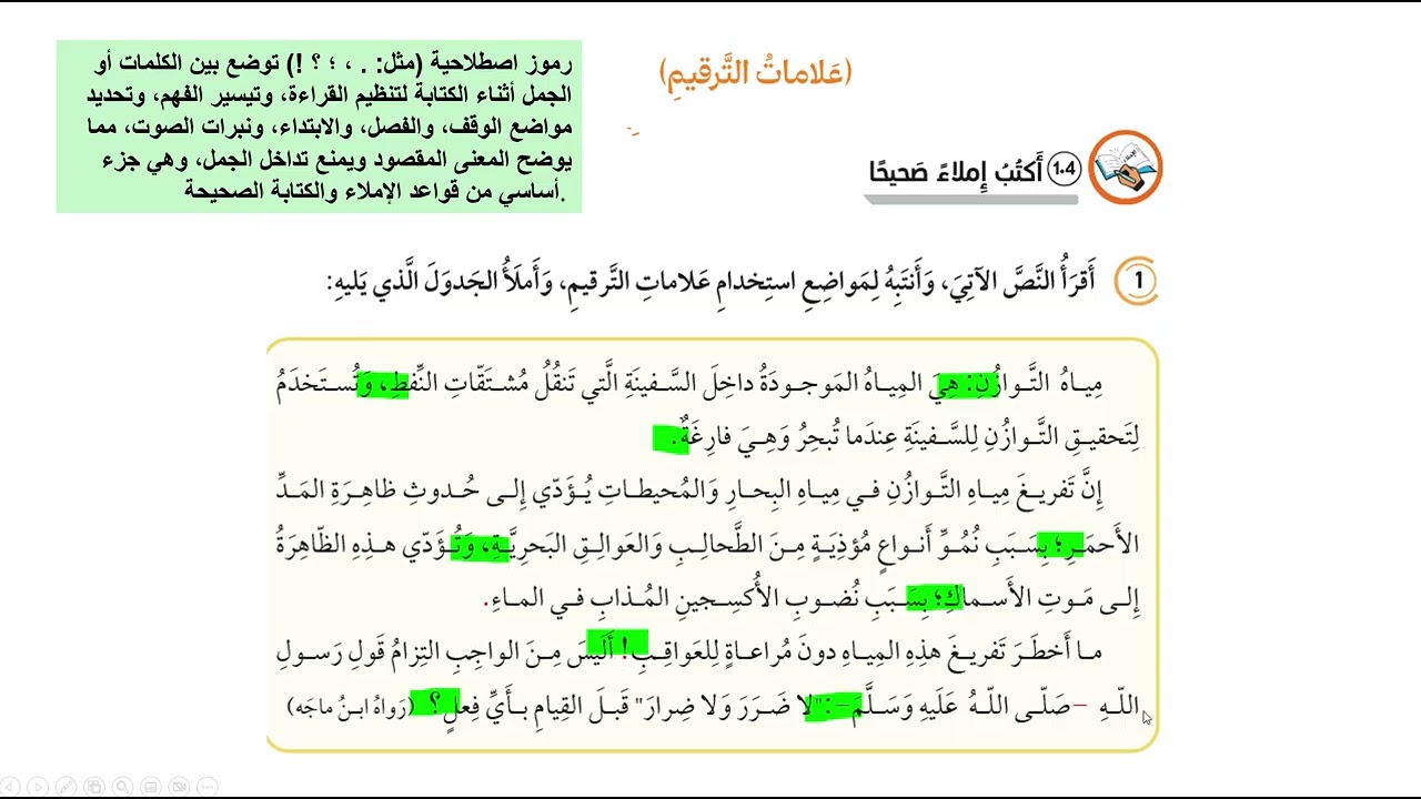علامات الترقيم صفحة 65 / الصف السادس / الوحدة الثامنة