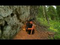 Build a cave shelter Under the giant rock.