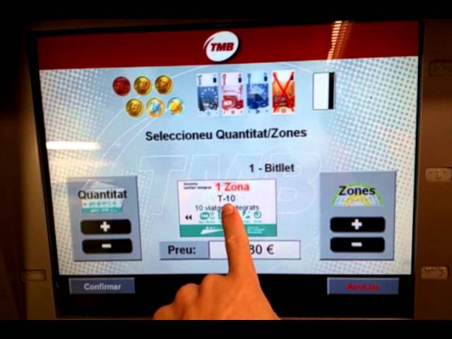 Barcelona,Spain metro- buying tickets from automated vending machine,  choose T10 to save money 