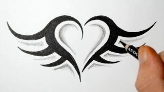 tattoo heart simple designs tribal tattoos drawings easy drawing sketches step draw wings paintingvalley clipart