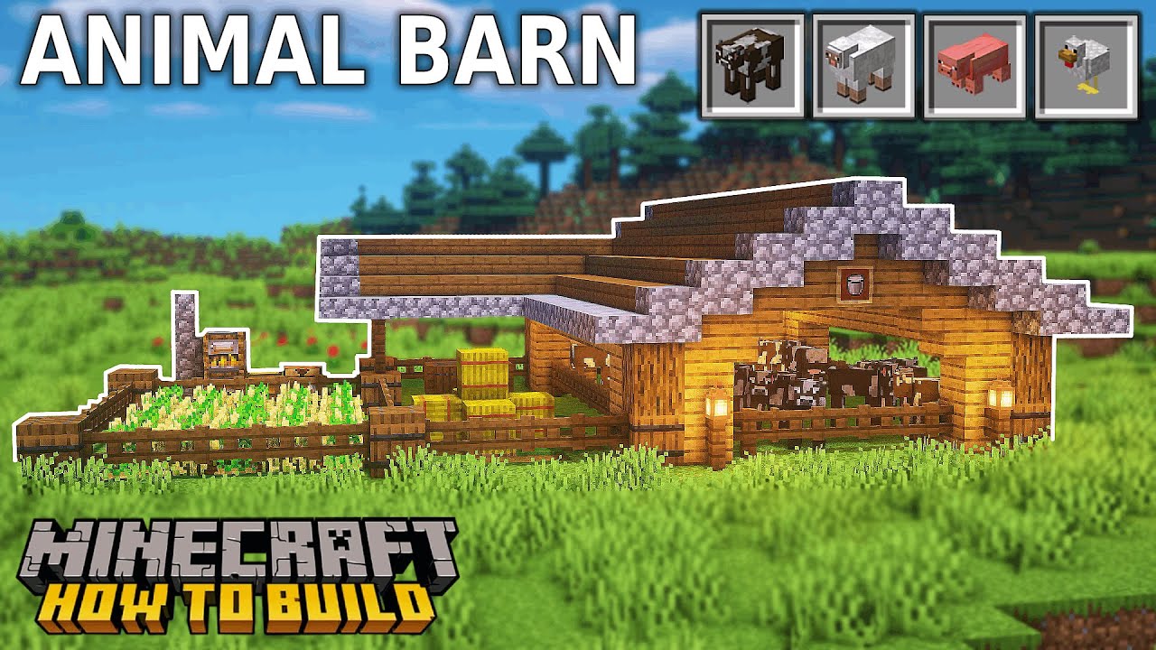 Minecraft: How to Build a Simple Barn for Animals - YouTube