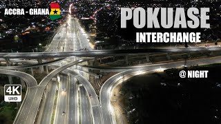 Pokuase Interchange Aerial View at Night in Accra Ghana 4K