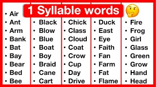 1 Syllable Word List 🤔 | Syllables in English | Types of Syllables | Learn with examples