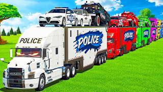 MACK TRUCKS MASSIVE TRANSPORT COPS ALFA ROMEO, AMBULANCE, AUDI POLICE, FIRE BRIGADE! FS 25