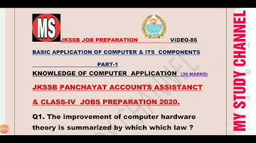 Basic Applications of Computer & its components Mcqs part-1 for jkssb Panchayat accounts assistant.