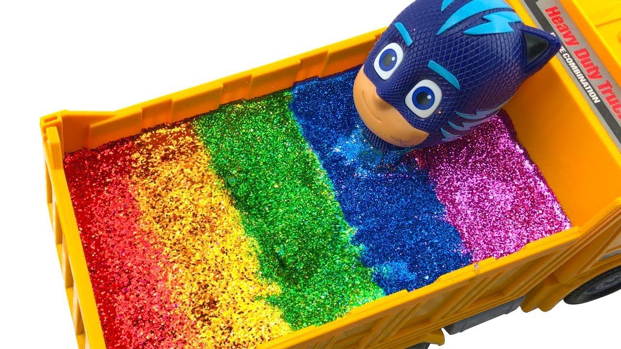 PJ Masks Mixing All Slime Glitter on the Trucks Car Toys Learn Colors