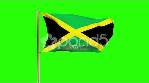 Jamaica Flag With Title Waving In The Wind. Looping Sun Rises Style. Animation
