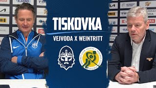 Trenéři po zápase: Rytíři Kladno - VHK ROBE Vsetín: Otakar Vejvoda a Jiří Weintritt
