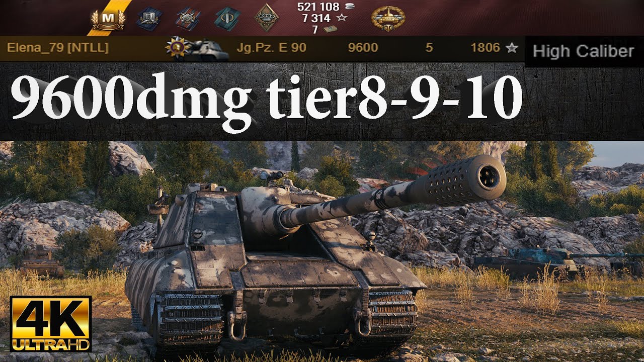 Jagdpanzer E 90 vs Tier 8-9-10 — 9600 dmg, 5 kills, 1806 exp | Ultra HD 4K WoT