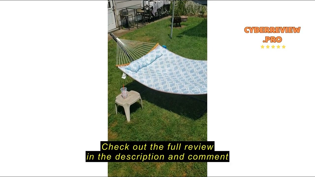 Review SUNCREAT Outdoor Hammock with Curved Spreader Bar, Patio Double Hammock with Stand, Soft Pill