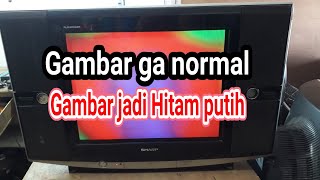 cara memperbaiki TV SHARP gambar pelangi / gambar belang belang