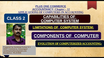 +1 ACCOUNTANCY | APPLICATIONS OF COMPUTERS IN ACCOUNTING | LIMITATIONS, &  COMPONENTS OF  COMPUTER