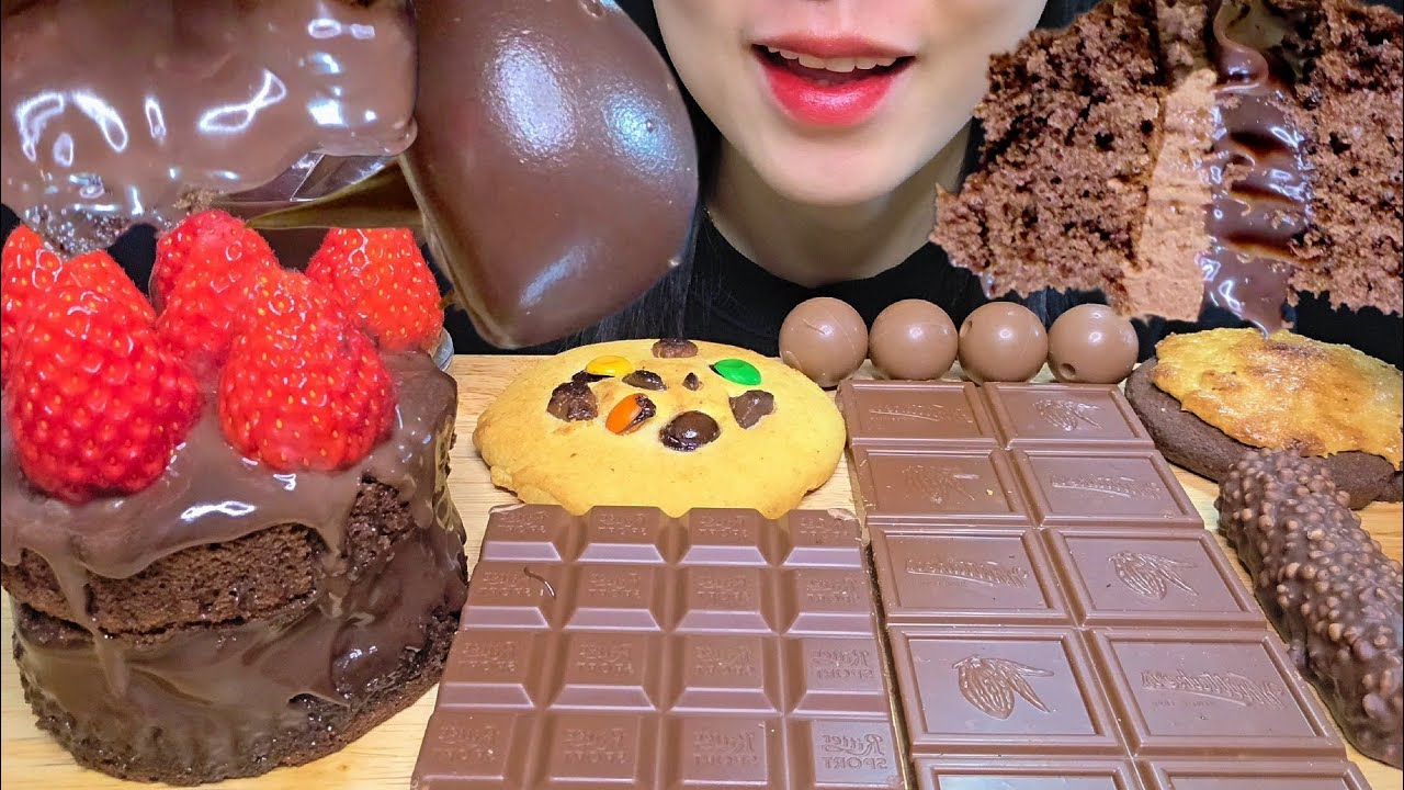 ASMR CHOCOLATE  MUKBANG)당충전 완료! 달콤한 초코 디저트 먹방🍫 딸기초코케이크는 최고👍✨️✨️