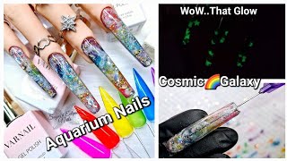 OMG! GALAXY🌈AQUA💧NAILS| MY AQUARIUM TECHNIQUE F/ PRACTICE HAND @VARNAIL