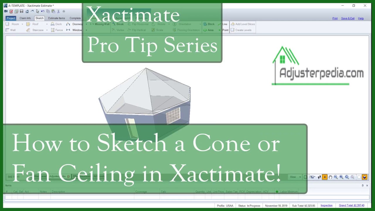 How to Sketch a Cone or Fan Ceiling in Xactimate YouTube